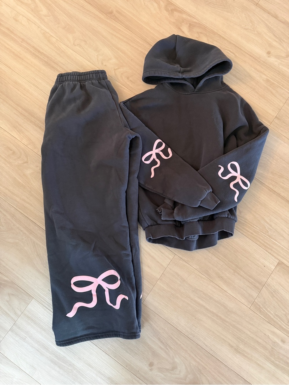 Edited Hoodie & Sweatpants Set with Pink Bow Accents